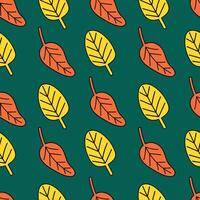Autumn leaf seamless pattern. Bright leaves in a modern style on a green background. illustration for fabric, wrapping paper, cover, case vector