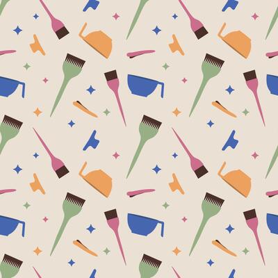Hair coloring seamless pattern. Professional hairdressing tool on a beige background. illustration for cover, background, packaging, wrapping paper