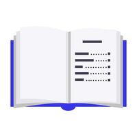 flat style book illustration, book table of contents vector