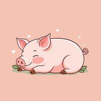 Sleeping pig with tiny hearts around cartoon illustration vector