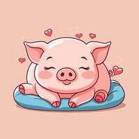 Sleeping pig with tiny hearts around cartoon illustration vector