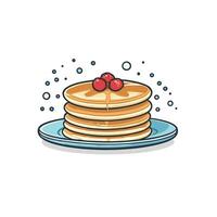 Stack of pancakes with syrup and berries cartoon illustration flat 2d design vector