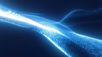 Blue glowing energy waves from small particles and lines abstract video