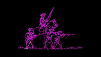 Glowing looping Independence Day Battle of Lexington and Concord, the first battles of the Revolutionary War. neon frame effect, black background. video