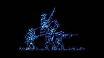 Glowing looping Independence Day Battle of Lexington and Concord, the first battles of the Revolutionary War. neon frame effect, black background. video
