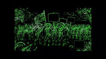 Glowing looping Independence Day Colonists protesting against British taxation and policies. neon frame effect, black background. video