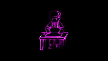 Glowing looping Labor Day Industrial workers in factories during the early 20th century. neon frame effect, black background. video