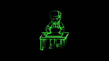Glowing looping Labor Day Industrial workers in factories during the early 20th century. neon frame effect, black background. video