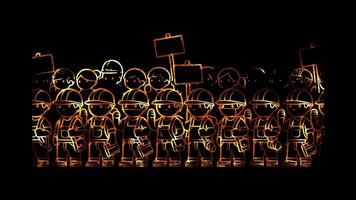 Glowing looping Labor Day Workers advocating for fair wages and benefits. neon frame effect, black background. video