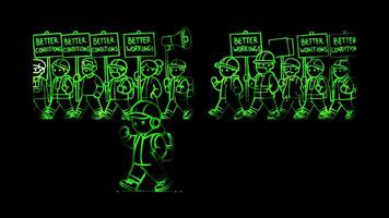 Glowing looping Labor Day Workers participating in strikes for better working conditions. neon frame effect, black background. video