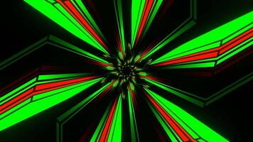 Green and Red Hexagonal Neon Line Kaleidoscope Tunnel Background VJ Loop in 4K video