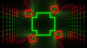 Moving Green and Red Neon Figures in Tunnel Background VJ Loop in 4K video