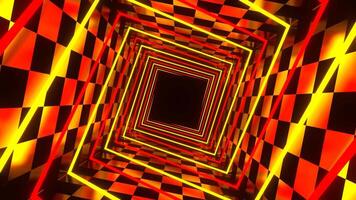 Red and Yellow Neon Spiral Square Tunnel Background VJ Loop in 4K video