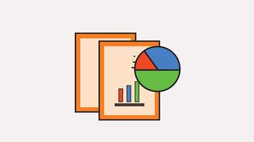 Animated of Piece of paper with a pie chart. Business report, financial analysis, data visualization, presentation, infographic design, market research, statistics concept. video