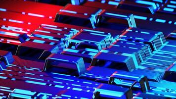 technology data transfer loop animation with blue and red lights video