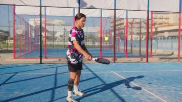Boy Makes His First Padel Lessons With Racket In Sport Field video