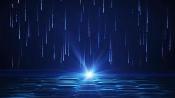 Meteor shower of particles falls on beautiful ocean waves. Shooting stars in the sea. bright rays of light illuminate the background. Seamless loop 4k . Screensaver animation video