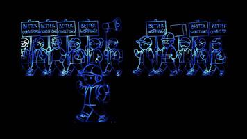 Glowing looping Labor Day Workers participating in strikes for better working conditions. neon frame effect, black background. video