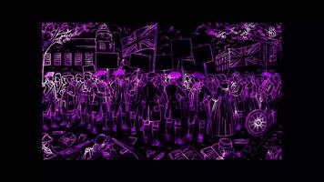 Glowing looping Independence Day Colonists protesting against British taxation and policies. neon frame effect, black background. video