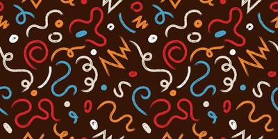 Hand drawn doodle marker shapes seamless pattern. Brush strokes squiggles and waves. Colored abstract background vector