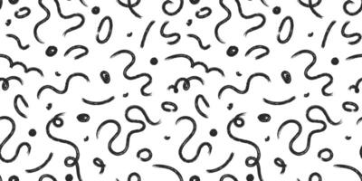 Hand drawn marker scribbles seamless pattern. Doodle curved lines ornament. Abstract background with black squiggles vector