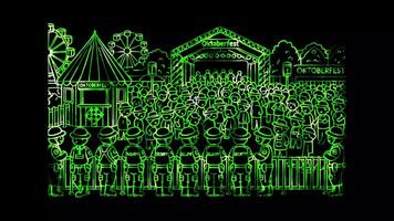 Glowing looping Oktoberfest day Security measures and crowd management at Oktoberfest. shapes neon frame effect, black background. video