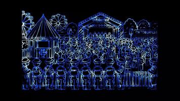 Glowing looping Oktoberfest day Security measures and crowd management at Oktoberfest. shapes neon frame effect, black background. video
