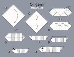 Caterpillar origami scheme tutorial moving model. Origami for kids. Step by step how to make cute paper insect. illustration. vector