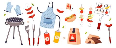 Grilling, and picnic tools set vector