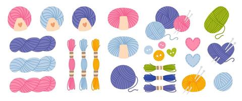 Set of yarn and tools for knitting vector
