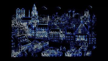Glowing looping Oktoberfest day View of Munich during Oktoberfest. shapes neon frame effect, black background. video