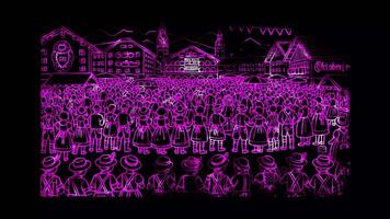 Glowing looping Oktoberfest day Crowds gathering at Oktoberfest in the late 19th century.shapes neon frame effect, black background. video