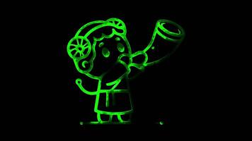 Glowing looping Rosh Hashanah day Blowing of the shofar rams horn.shapes neon frame effect, black background. video