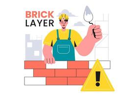 Illustration of a Bricklayer Worker with People Constructing and Laying Bricks to Build a Wall in a Flat Cartoon Background vector
