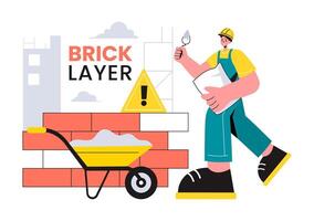 Illustration of a Bricklayer Worker with People Constructing and Laying Bricks to Build a Wall in a Flat Cartoon Background vector