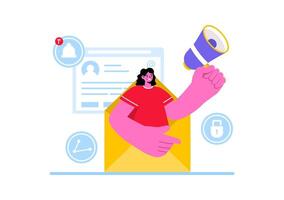 Email Service Illustration with File Correspondence Delivery, Electronic Mail Messaging, and Business Marketing in a Flat Cartoon Background vector