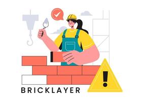 Illustration of a Bricklayer Worker with People Constructing and Laying Bricks to Build a Wall in a Flat Cartoon Background vector