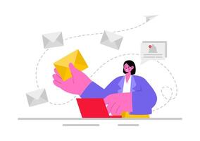 Email Service Illustration with File Correspondence Delivery, Electronic Mail Messaging, and Business Marketing in a Flat Cartoon Background vector
