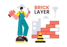 Illustration of a Bricklayer Worker with People Constructing and Laying Bricks to Build a Wall in a Flat Cartoon Background vector