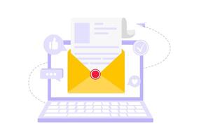 Email Service Illustration with File Correspondence Delivery, Electronic Mail Messaging, and Business Marketing in a Flat Cartoon Background vector
