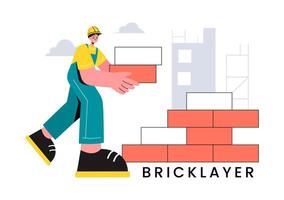 Illustration of a Bricklayer Worker with People Constructing and Laying Bricks to Build a Wall in a Flat Cartoon Background vector
