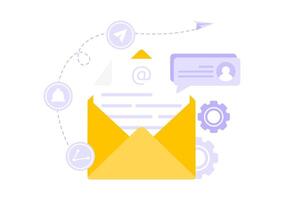 Email Service Illustration with File Correspondence Delivery, Electronic Mail Messaging, and Business Marketing in a Flat Cartoon Background vector