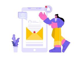 Email Service Illustration with File Correspondence Delivery, Electronic Mail Messaging, and Business Marketing in a Flat Cartoon Background vector