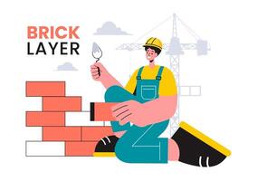 Illustration of a Bricklayer Worker with People Constructing and Laying Bricks to Build a Wall in a Flat Cartoon Background vector