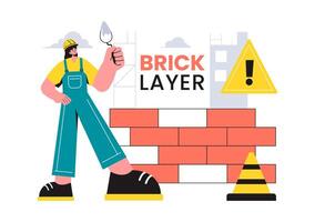 Illustration of a Bricklayer Worker with People Constructing and Laying Bricks to Build a Wall in a Flat Cartoon Background vector