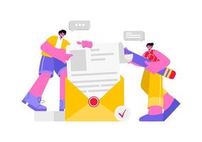 Email Service Illustration with File Correspondence Delivery, Electronic Mail Messaging, and Business Marketing in a Flat Cartoon Background vector