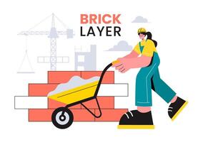 Illustration of a Bricklayer Worker with People Constructing and Laying Bricks to Build a Wall in a Flat Cartoon Background vector