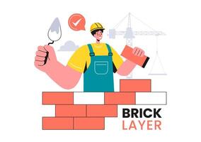 Illustration of a Bricklayer Worker with People Constructing and Laying Bricks to Build a Wall in a Flat Cartoon Background vector