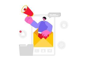 Email Service Illustration with File Correspondence Delivery, Electronic Mail Messaging, and Business Marketing in a Flat Cartoon Background vector