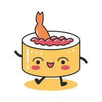 Cute Sushi Roll Japanese Food Cartoon Character with Happy Expression vector